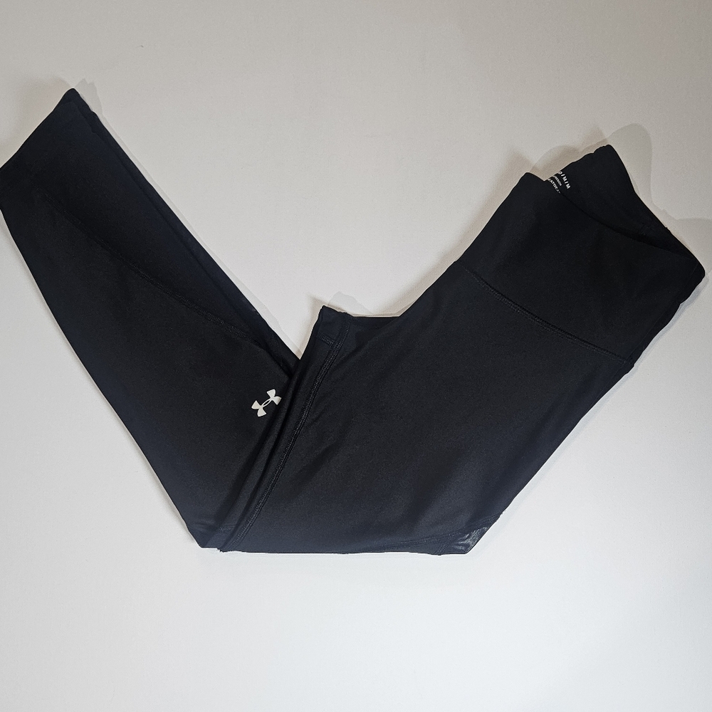 Under Armour Compression Leggings‎ Womens Medium Black White Logo Athletic Pants